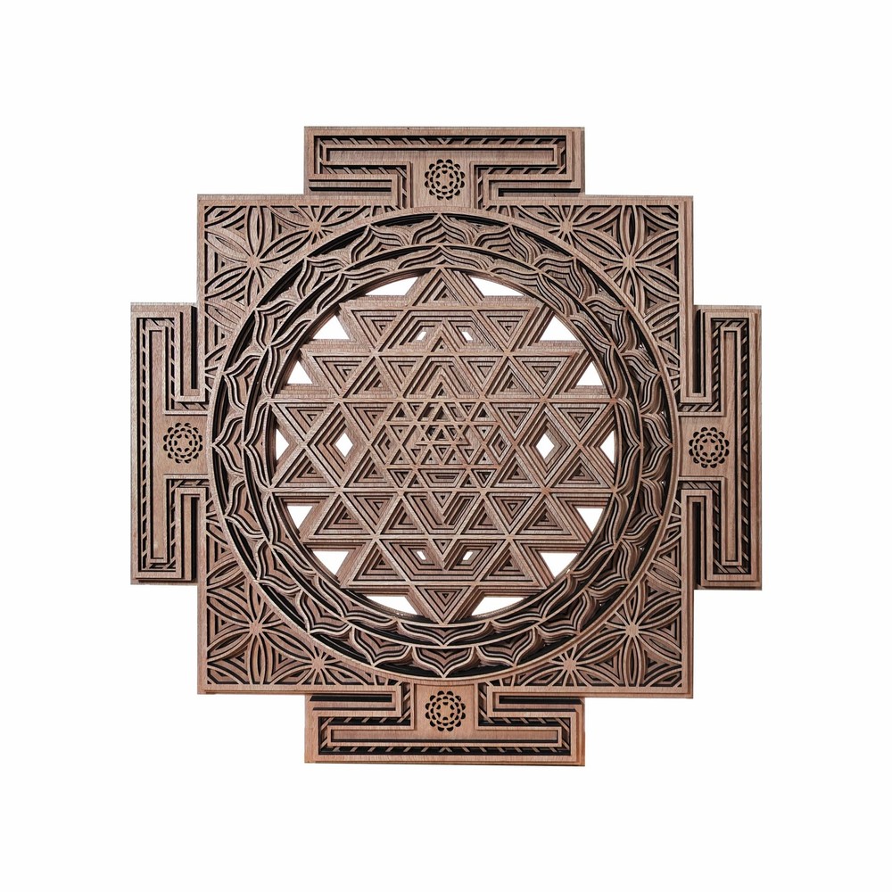 Sri Yantra Wall Art Wooden Sacred Geometry Decor, Handcrafted Sri Chakra Wall…