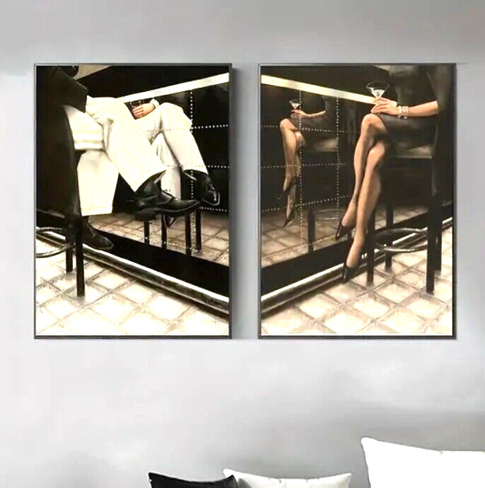 Art Canvas Restaurant Bar Mural Man and Woman at Bar 15 x 24in. Canvas only