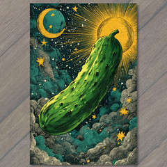 Art Print Cosmic Pickle Moon Sun Stars Funny Surreal Celestial Vegetable Art