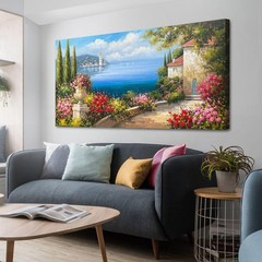 Hand-Painted 48×24 Framed Landscape Art – Perfect for Living Room Elegance