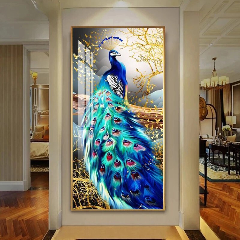 Blue Luxury Peacock Animal Canvas Painting Pictures Canvas Wall Art Wall Poster