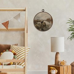 XNXLDYLH Vintage Hunting Dog Round Framed Wall Art 10″L x 10″W, black, brown