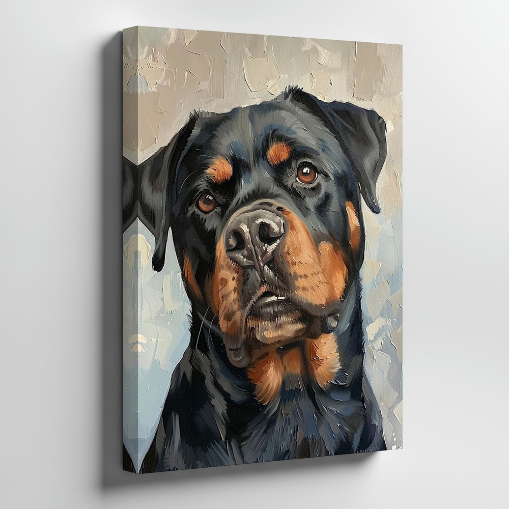 Rottweiler Dog Canvas Wall Art Oil Painting Style Animal Portrait Decor Print