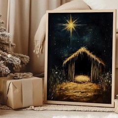 Nativity Manger Scene Canvas Print | Star of Bethlehem Christmas Wall Art