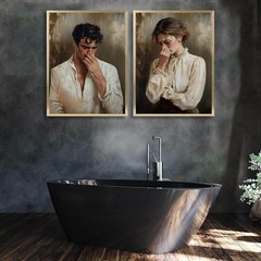 2Pcs Funny Bathroom Canvas Wall Art Toilet Humor Picture Painting Hands Holdi…