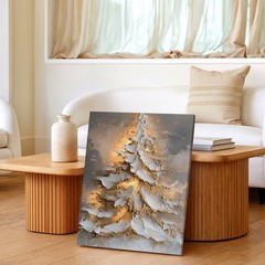 Wall Art Abstract Christmas Tree Canvas Painting Gold White Textured Home Decor