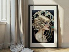 Art Deco Woman Portrait Poster | Vintage Flapper Girl Illustration