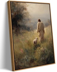 Framed Jesus and Lamb Wall Art Christian Jesus Leaves The 99 Sheep Wall Decor…
