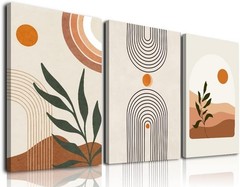 Stylish Boho Wall Art Set of 3 with Geometric Illustrations Ready to Hang