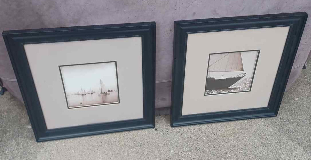 (2) Framed Sailboat Nautical Matted Prints 17x17in / Made in Canada