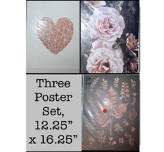 IKEA BILD Poster Prints,3,Heart,Fern Leaf,Flower,Leaves,Rose,Black,Pink,Gold,B/W