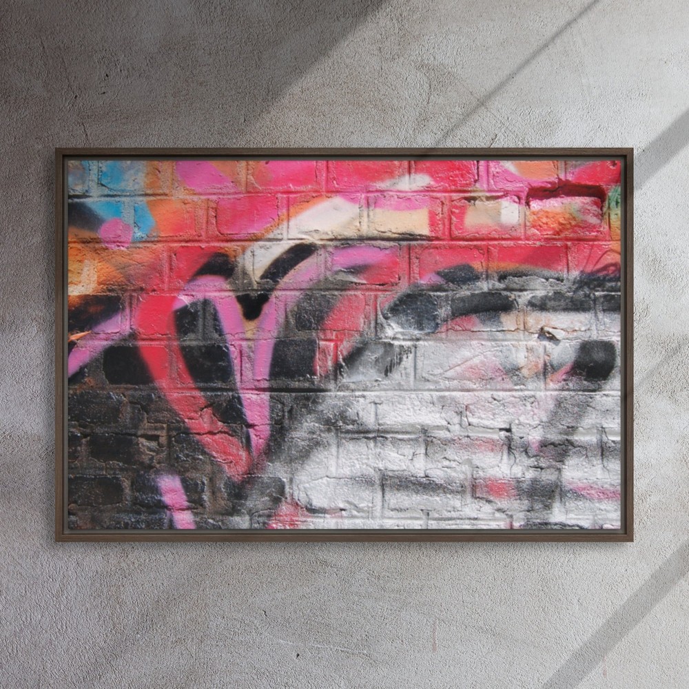 Grunge graffiti on brick wall-36×24-Framed Canvas Print