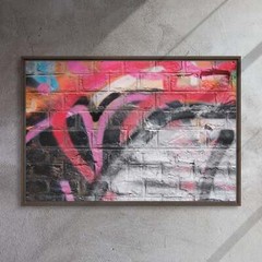 Grunge graffiti on brick wall-36×24-Framed Canvas Print