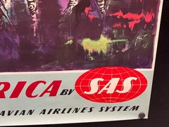 original c. 1955 AFRICA by SAS Scandinavian Airlines with Zebras 24×39 Poster