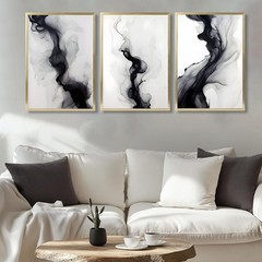 3 Pcs Black And White Simple Abstract Canvas Wall Art Black and gray Minimali