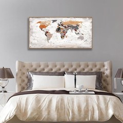Large World Map Wall Art, Framed Canvas Print, Office World Map Wall Decor Ma…