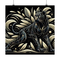 Matte Square Poster Wall Art Art Deco Geometric Black Panther Jungle Classy
