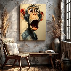 Canvas Funny Surprised Monkey Portrait Cartoon Animal Home Room Elegant Print