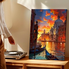 Canvas Venice Canal Sunset Gondola Cityscape Italian Architecture Poster Print