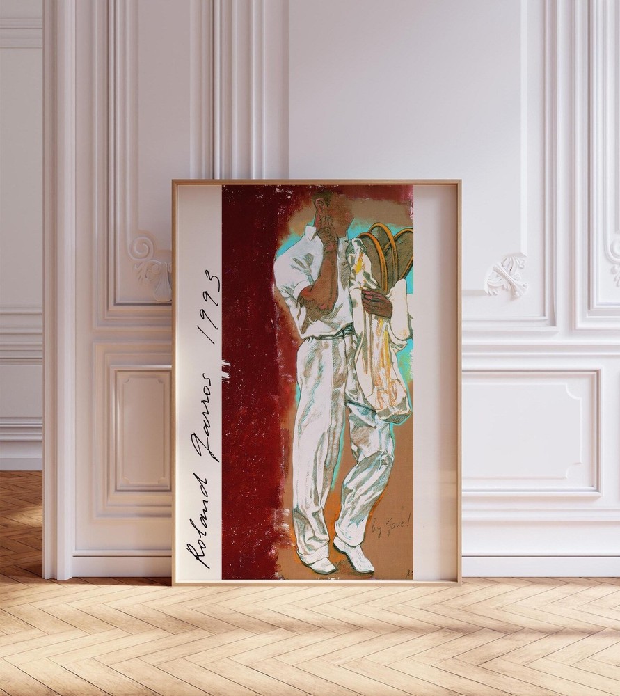 Roland Garros 1993 Tennis Poster, Mid-Century Modern Sports Wall Art