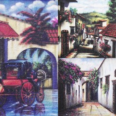 (3) MINIATURE VILLAGE ACRYLIC PRINTS TEXTURED CANVAS GOLD FRAME DECORATIVE ART