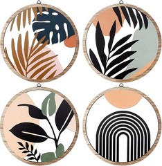 Set of 4 Elegant Boho Wooden Wall Art – Geometric Hanging Decor (10 Inch)