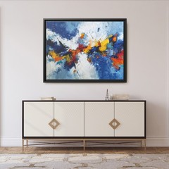 Bold Colorful Abstract Expressionist Painting, Dynamic Red Blue and Yellow
