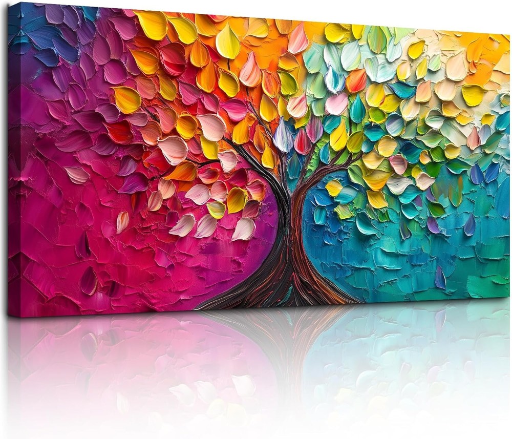 Abstract Colorful Tree Canvas Painting Canvas Wall Art Mural,24″x48″ DIY Framed