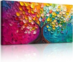 Abstract Colorful Tree Canvas Painting Canvas Wall Art Mural,24″x48″ DIY Framed