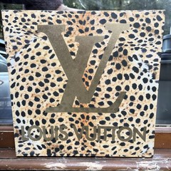 Louis Vuitton Gold Logo Leopard Print Vertical Art Fashion Wall Print Canvas