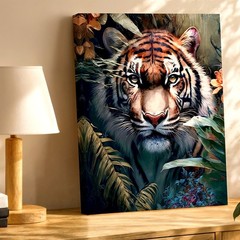 Wall Art Tiger Face Portrait Jungle Botanical Wildlife Home Art Large Print