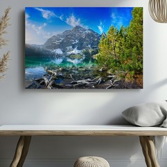 Mountain Landscape Canvas Wall Art Pine Trees Crystal Clear Lake Nature Print