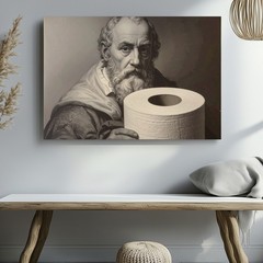 Wall Art Canvas a Black and White Sketch of Leonardo Da Vinci Holding a Roll