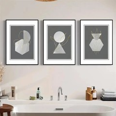 3pcs Golden & Grey Abstract Geometric Wall Art Poster Prints, Boho Wall Decor