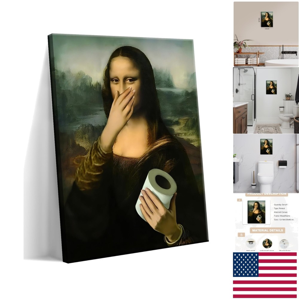 Vintage Humor Mona Lisa Canvas Print – 12×16 Bathroom Wall Art for Wit & Charm