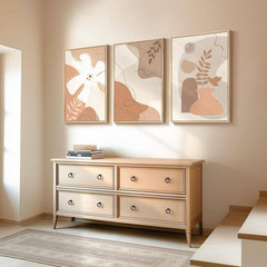 3 Piece Framed Large Tan and Neutral Floral Artworks Poster 24 In. X 16 In