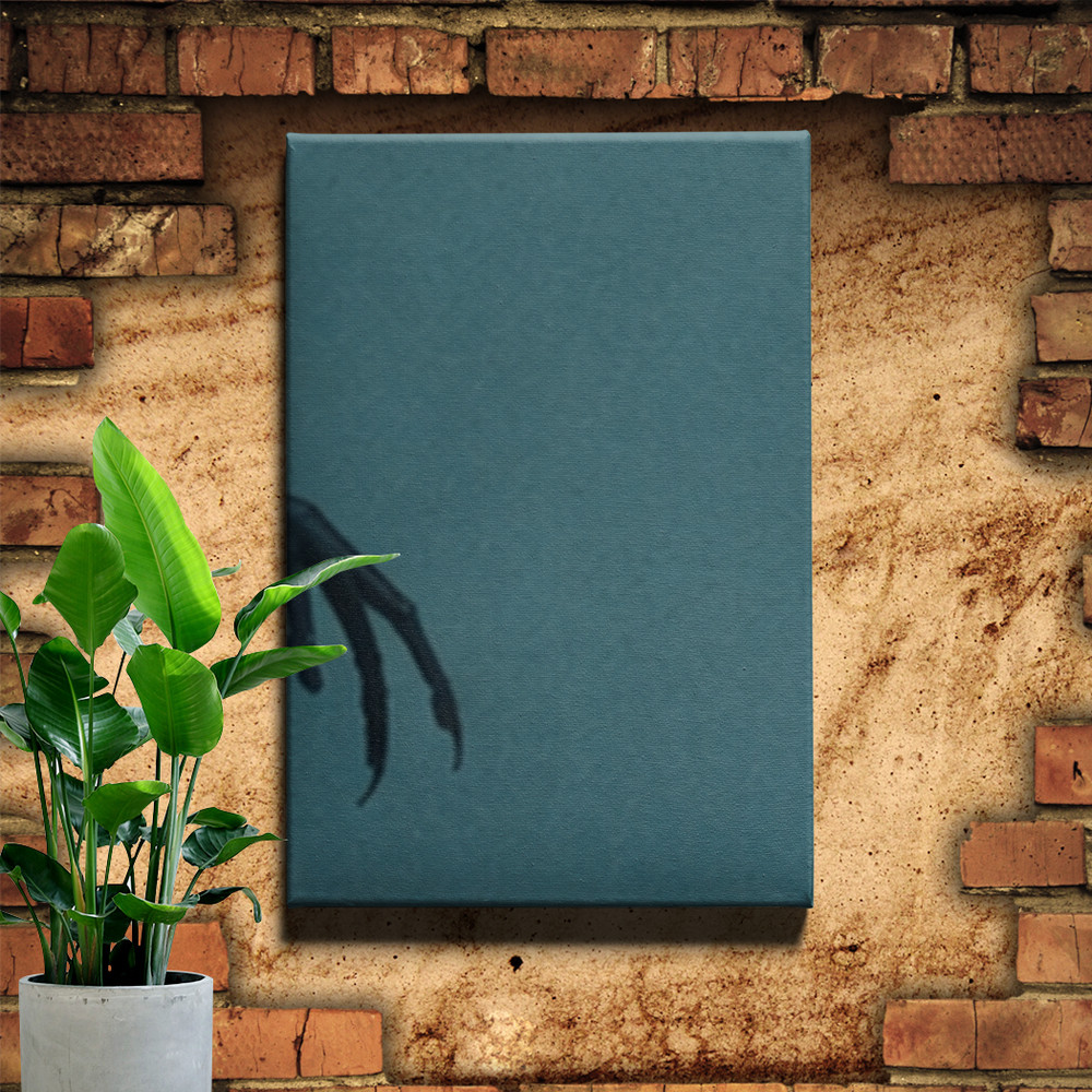 Minimalist egret illustration Wall Art on deep teal with golden vertical accents