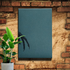 Minimalist egret illustration Wall Art on deep teal with golden vertical accents