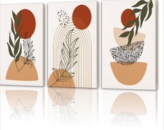 3 BoHo Wall Art Red Sun Prints 16x12in