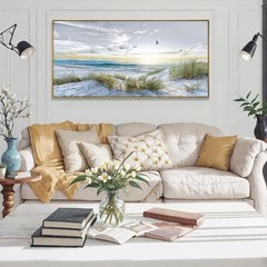 Canvas Wall Art Beach Sunrise Ocean Waves Nature Pictures 30×60 Framed
