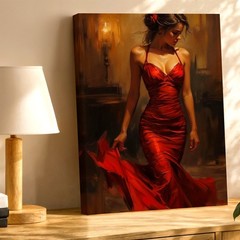 Canvas Sexy Woman Red Dress Oil Painting Romantic Living Bedroom Office Print