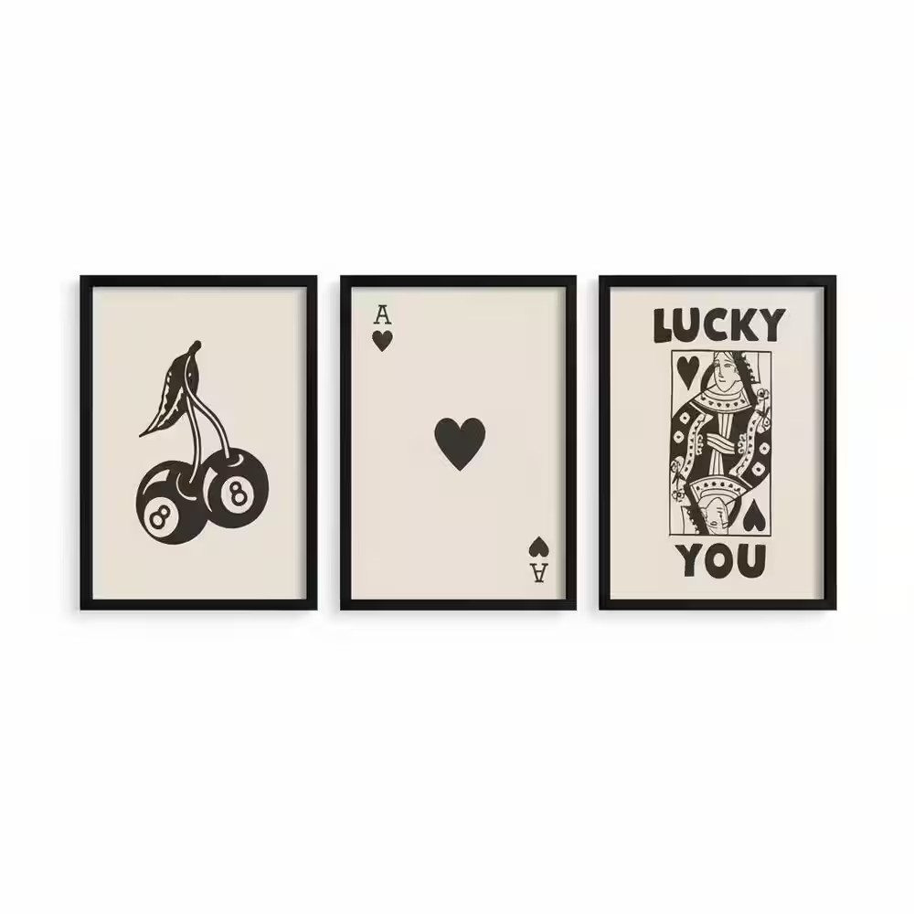Framed Set of 3 Poker Wall Art 16 In. X 12 In.