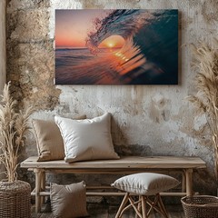 Sunset Ocean Wave Canvas Wall Art Coastal Beach Scene Nature Photography Print