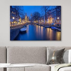 Wall26 – Photography Canvas Wall Art Print – Netherlands Canal at Night