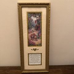 VTG Count Your Blessings Framed Print Floral Garden Heart Cutout Cottage Core