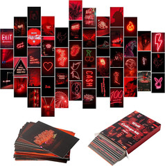 50PCS Red Neon Aesthetic Pictures Wall Collage Kit, Neon Red Photos Collections