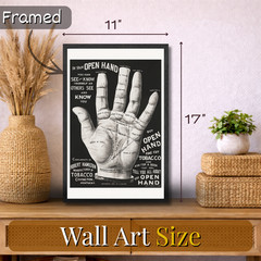 Vintage Palmistry Hand Poster Framed 11×17 Open Hand Tobacco Retro Wall Art