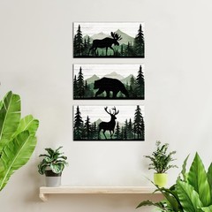 Moose Bear Deer Painting Cabin Decor Art Prints Rustic Hunting Themed Bathroo…