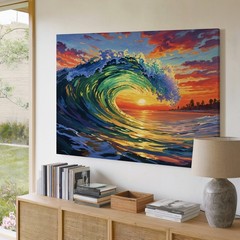 Vibrant Ocean Wave Sunset Coastal Beach Waves Seascape Modern Wall Art Print