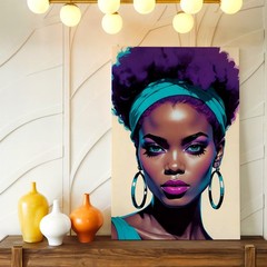 Wall Art African American Woman Portrait Canvas Print Purple Afro Modern Decor